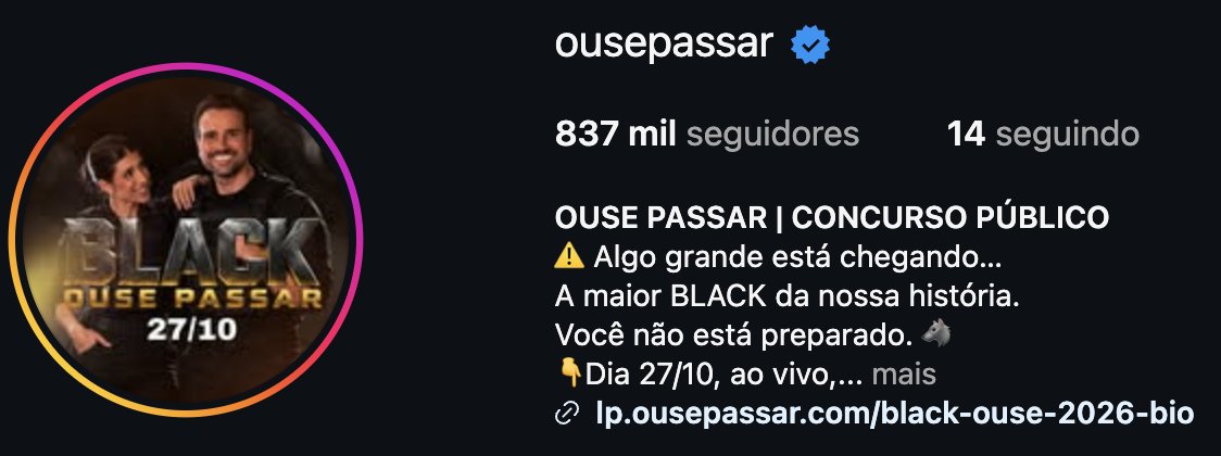 Perfil @ousepassar, 837 mil seguidores